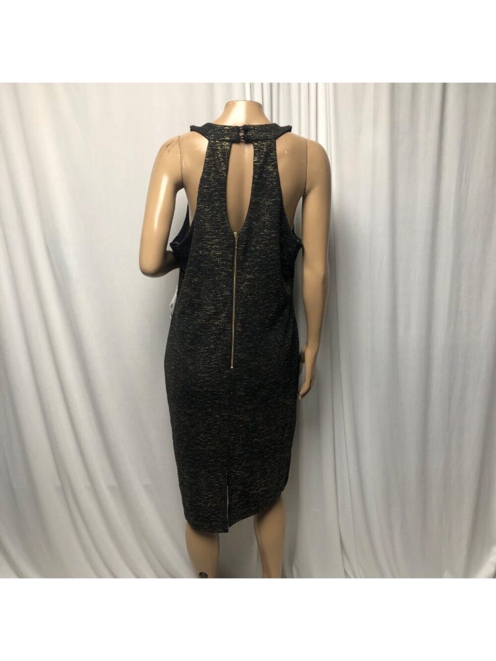 Bisou Bisou Dress Womens Size 16 Black Gold Metallic Sleeveless Sheath NEW